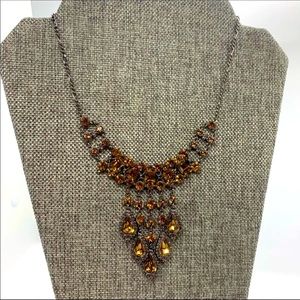 NEW. POFJ. Brown Rhinestones Chandelier Necklace